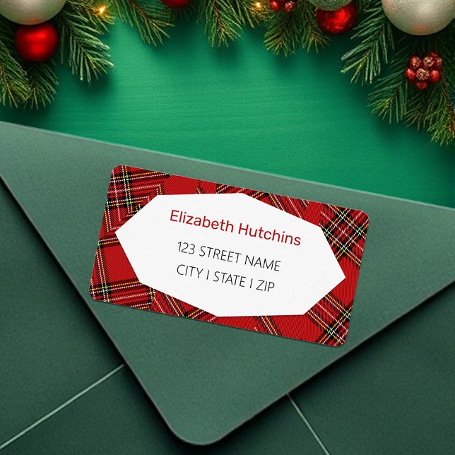 Cute Red Plaid Merry Christmas  Label (Creator Uploaded)