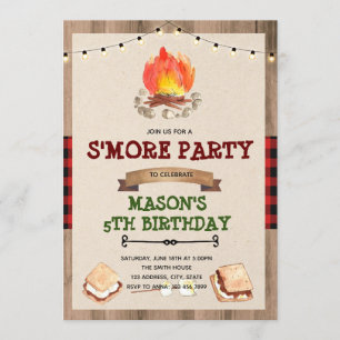 Cute red plaid smore bonfire party invitation