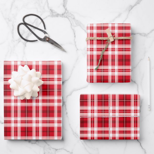 Cute red plaid tiled pattern  wrapping paper sheets (Front)