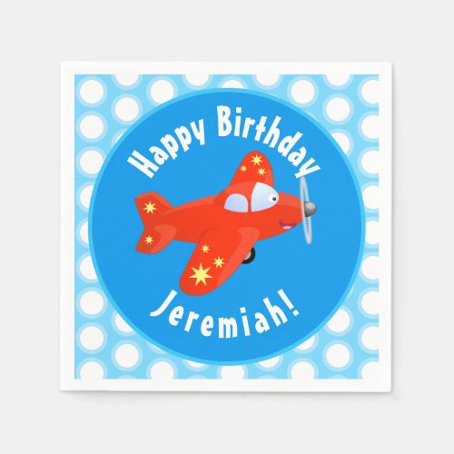 Cute red plane flying cartoon illustration napkins