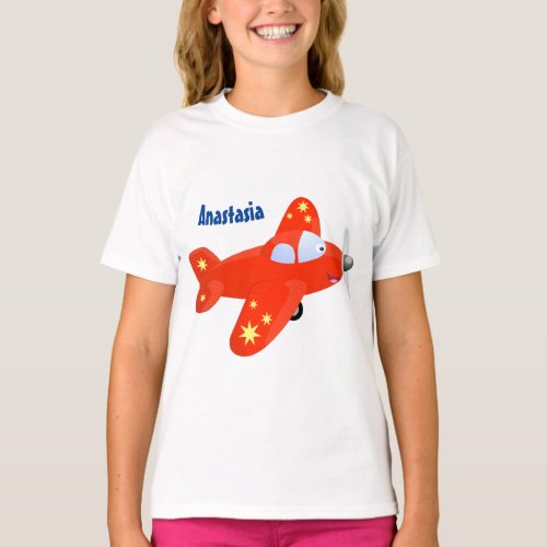 Cute red plane flying cartoon illustration T_Shirt