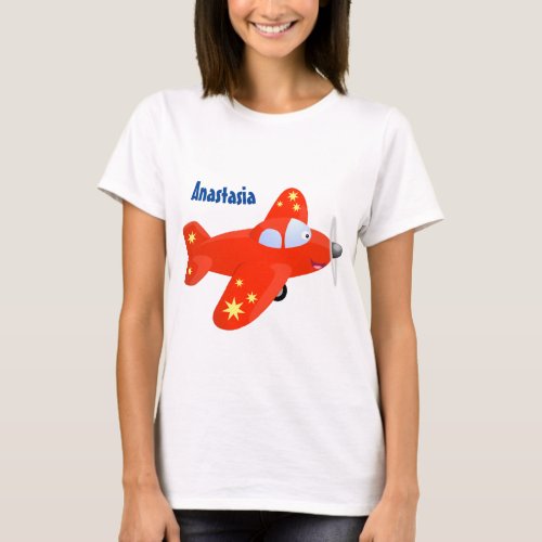 Cute red plane flying cartoon illustration T_Shirt