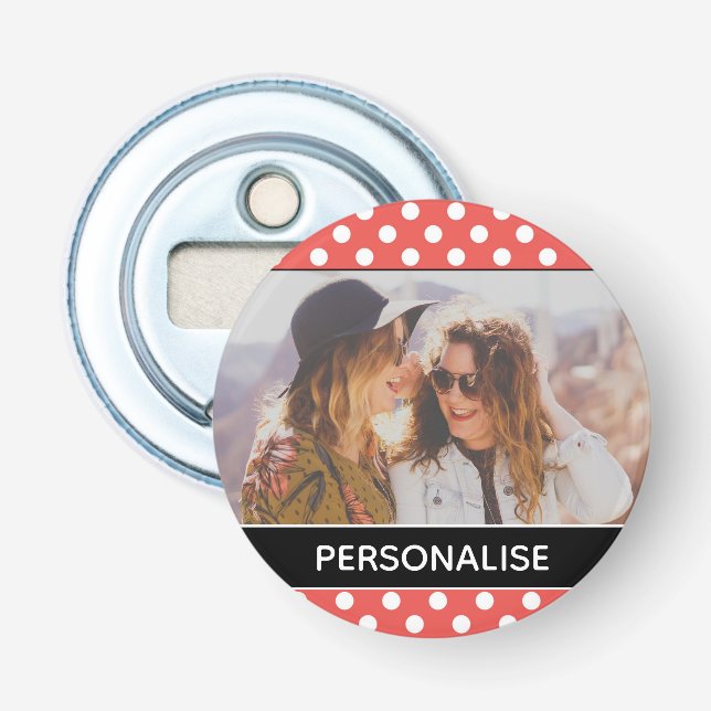 Cute Red Polka Dot Custom Photo Personalised Bottle Opener (Front)