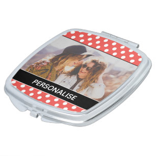 Cute Red Polka Dot Custom Photo Personalised Compact Mirror