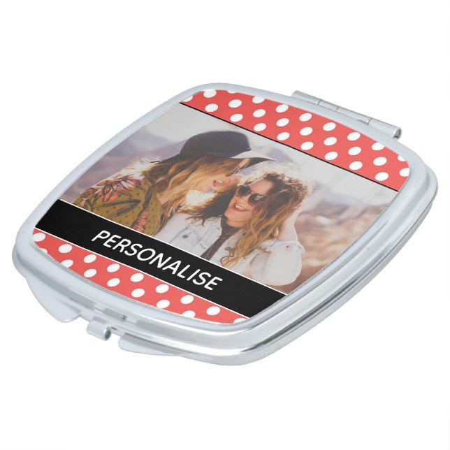 Cute Red Polka Dot Custom Photo Personalised Compact Mirror (Turned)
