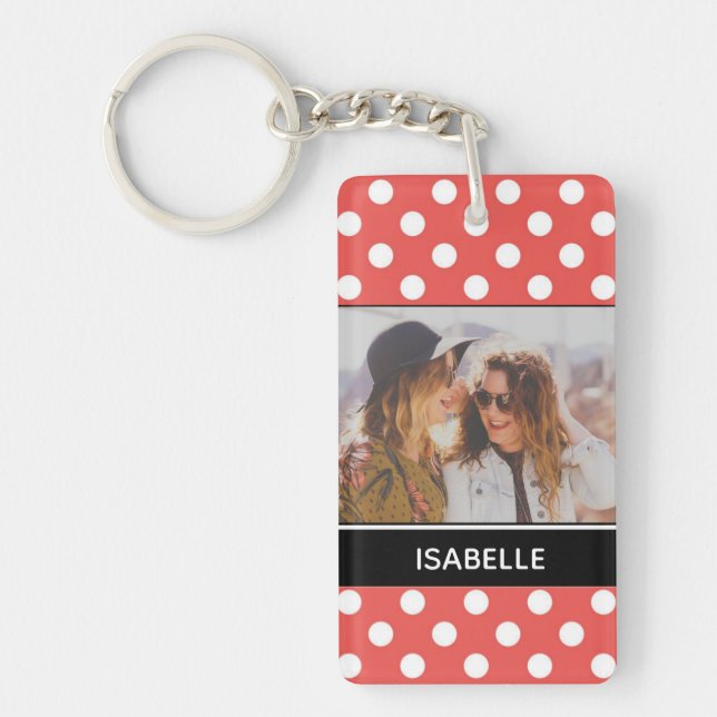 Cute Red Polka Dot Custom Photo Personalised Keychain (Front)