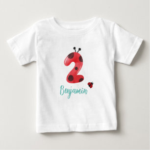 Cute red Polka dot Ladybug 2nd Birthday party name Baby T-Shirt