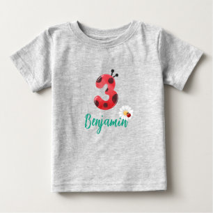 Cute red Polka dot Ladybug 3rd Birthday party name Baby T-Shirt