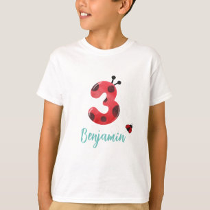 Cute red Polka dot Ladybug 3rd Birthday party name T-Shirt