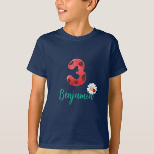 Cute red Polka dot Ladybug 3rd Birthday party name T-Shirt