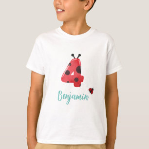 Cute red Polka dot Ladybug 4th Birthday party name T-Shirt