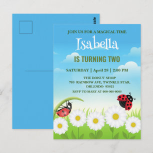 Cute red Polka dot Ladybug Daisy Flower Birthday Postcard