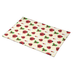 Cute red polka dot Ladybug Daisy flower summer Cloth Placemat