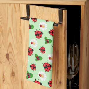 Cute red polka dot Ladybug Daisy flower summer Kitchen Towel