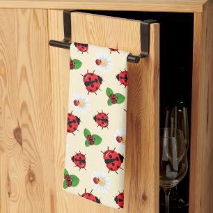 Cute red polka dot Ladybug Daisy flower summer Kitchen Towel