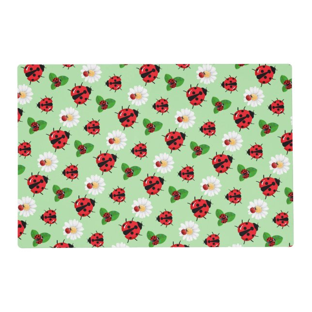 Cute red polka dot Ladybug Daisy flower summer Placemat (Front)