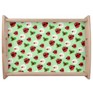 Cute red polka dot Ladybug Daisy flower summer Serving Tray