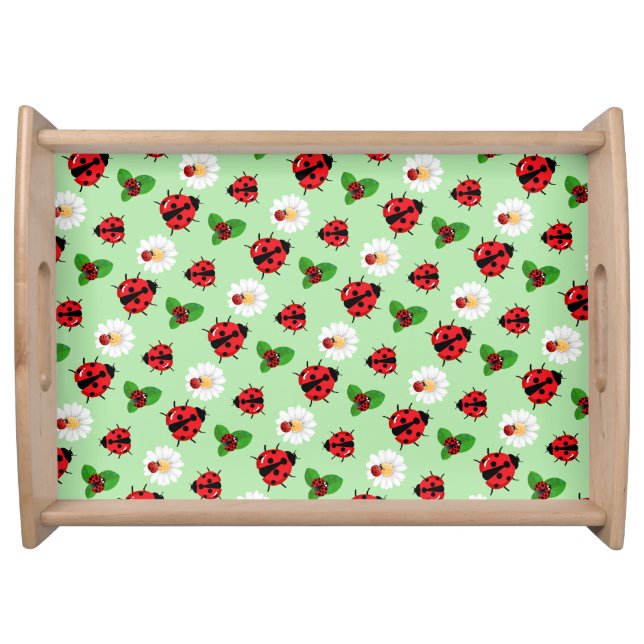 Cute red polka dot Ladybug Daisy flower summer Serving Tray (Front)