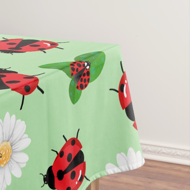 Cute red polka dot Ladybug Daisy flower summer Tablecloth (In Situ)