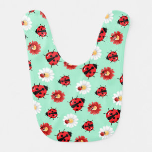 Cute red polka dot Ladybug flower summer Girly Baby Bib