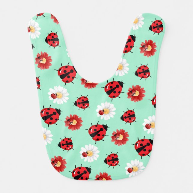 Cute red polka dot Ladybug flower summer Girly Baby Bib (Front)