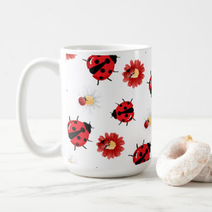 Cute red polka dot Ladybug flower summer Girly Coffee Mug