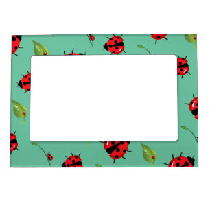 Cute red polka dot Ladybug flower summer Girly Magnetic Frame