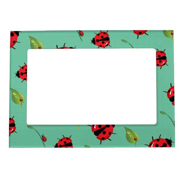 Cute red polka dot Ladybug flower summer Girly Magnetic Frame (Front)