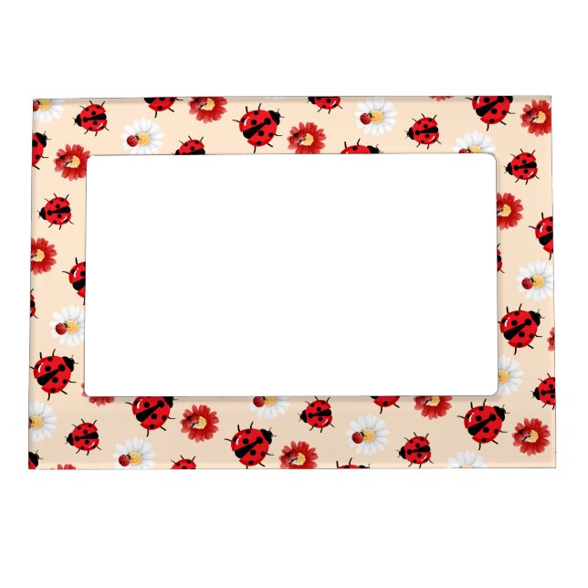 Cute red polka dot Ladybug flower summer Girly Magnetic Frame (Front)