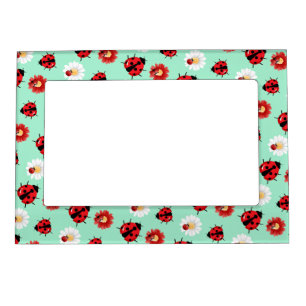 Cute red polka dot Ladybug flower summer Girly Magnetic Frame
