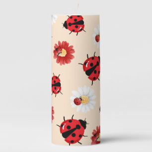 Cute red polka dot Ladybug flower summer Girly Pillar Candle