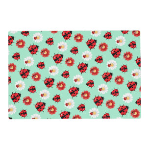 Cute red polka dot Ladybug flower summer Girly Placemat