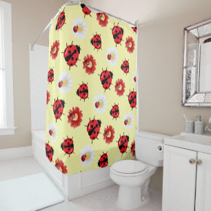Cute red polka dot Ladybug flower summer Girly Shower Curtain