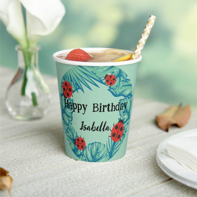 Cute red Polka dot Ladybug Jungle Leaf Birthday  Paper Cups (Insitu)