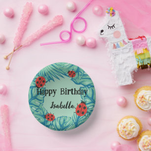 Cute red Polka dot Ladybug Jungle Leave Birthday Paper Bowls