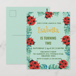 Cute red Polka dot Ladybug Jungle Leave Birthday  Postcard