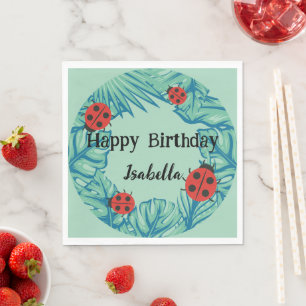 Cute red Polka dot Ladybug Jungle Leaves Birthday  Napkins