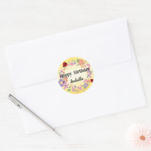 Cute red Polka dot Ladybug Spring Flower Birthday Classic Round Sticker