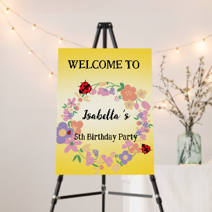 Cute red Polka dot Ladybug Spring Flower Birthday Foam Board