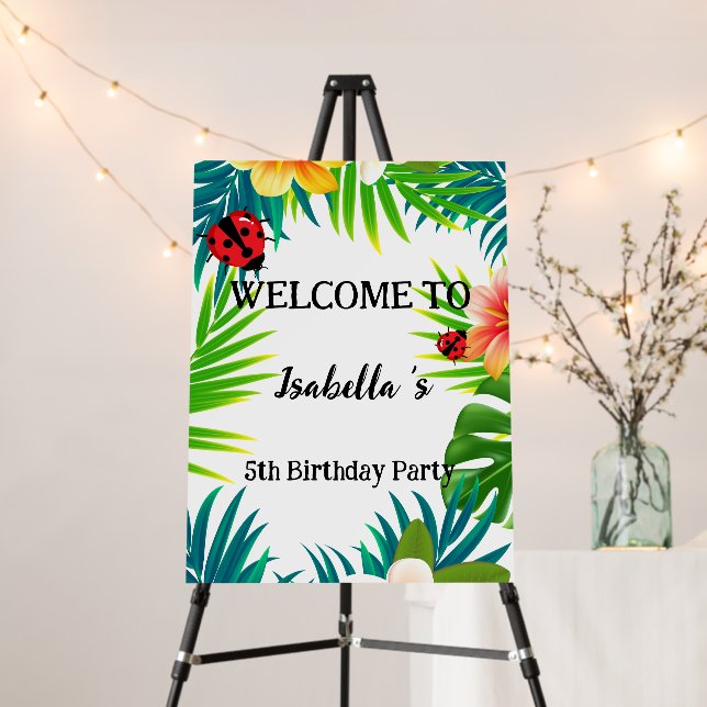 Cute red Polka dot Ladybug Spring Flower Birthday  Foam Board (In Situ (Stand))