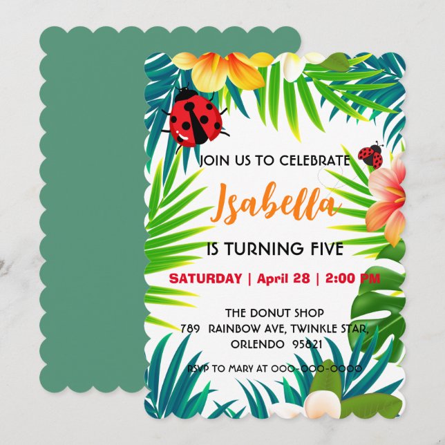 Cute red Polka dot Ladybug summer jungle Birthday  Save The Date (Front/Back)