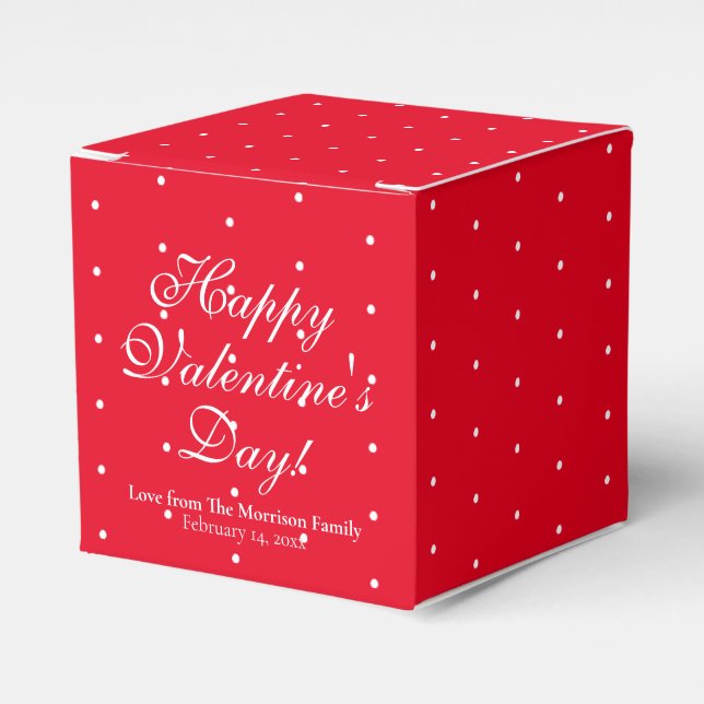 Cute red polka dots custom script Valentine's Day Favor Boxes (Front Side)
