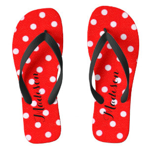 Cute Red Polka dots monogram Flip Flops