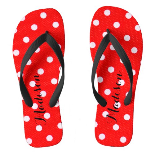 Cute Red  Polka dots monogram Flip Flops