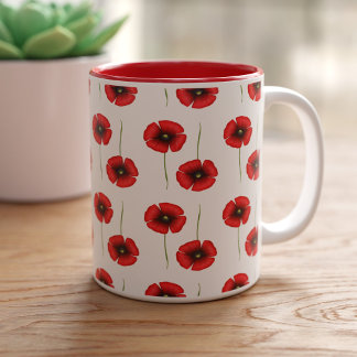 Cute Red Poppy Flower Pattern Floral Coffee Mug