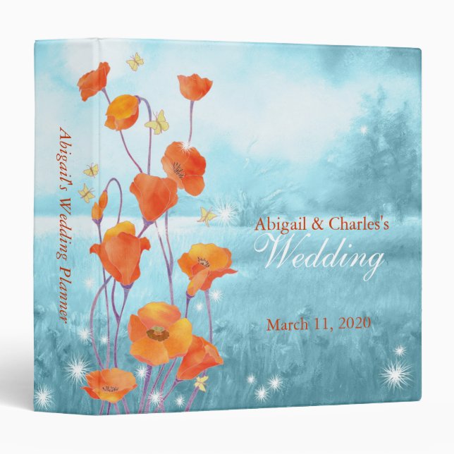 Cute Red Poppy Wedding Planner Binder (Front/Spine)