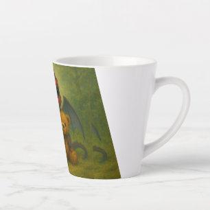 Cute Red Puppy-Eyed Baby Dragon with Teddy Bear Latte Mug