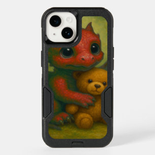 Cute Red Puppy-Eyed Baby Dragon with Teddy Bear OtterBox iPhone 14 Case