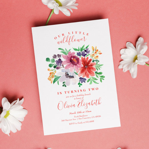 Cute Red Purple Little Wildflower Birthday