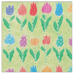 Cute Red Purple Turquoise Tulip Floral Pattern Fabric
